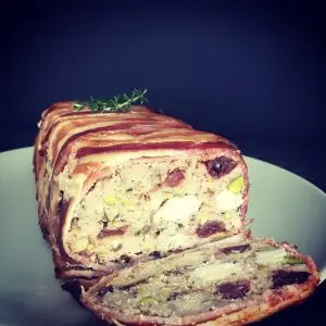 pork chicken terrine chutney pear melba toast watercress